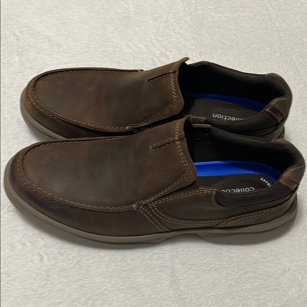 NWOB Clarks Men's Brown Leather Slip-On Shoes Sz 11W - Picture 4 of 11